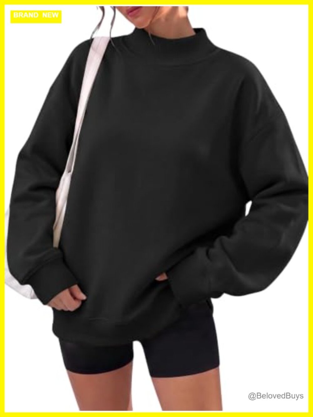 Mock Neck Oversized Pullover Sweatshirt Polyester Cotton Long Sleeve Top Fall